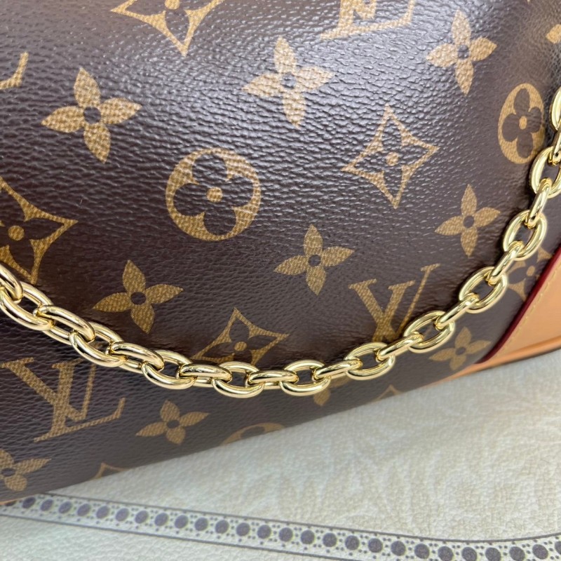 LV路易威登  芯片款 25年6月票 BOULOGNE 手袋 經典棕色老花 塗層帆布拼牛皮革飾邊 黃牛角 鏈條包腋下包斜挎單肩包-19