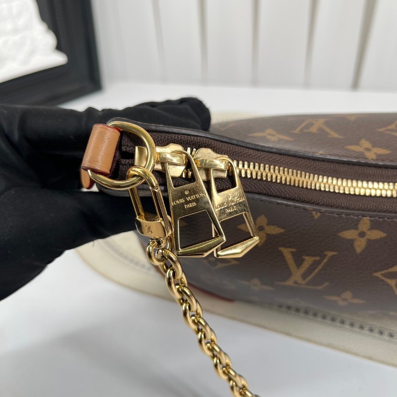 LV路易威登  芯片款 25年6月票 BOULOGNE 手袋 經典棕色老花 塗層帆布拼牛皮革飾邊 黃牛角 鏈條包腋下包斜挎單肩包-20