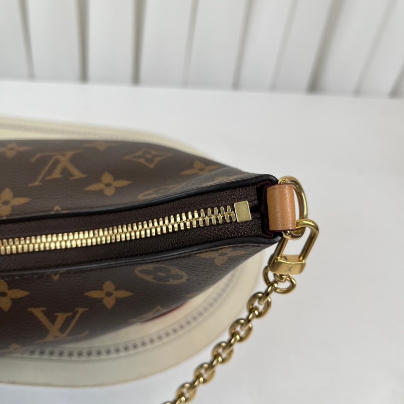 LV路易威登  芯片款 25年6月票 BOULOGNE 手袋 經典棕色老花 塗層帆布拼牛皮革飾邊 黃牛角 鏈條包腋下包斜挎單肩包-21