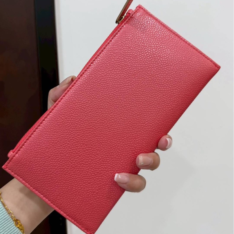 CHANEL 香奈兒 珊瑚紅 扁長夾 卡包 皮夾 皮夾 長夾 零錢包 錢包 信用卡卡夾-4