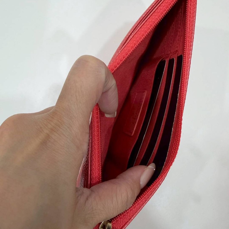 CHANEL 香奈兒 珊瑚紅 扁長夾 卡包 皮夾 皮夾 長夾 零錢包 錢包 信用卡卡夾-7