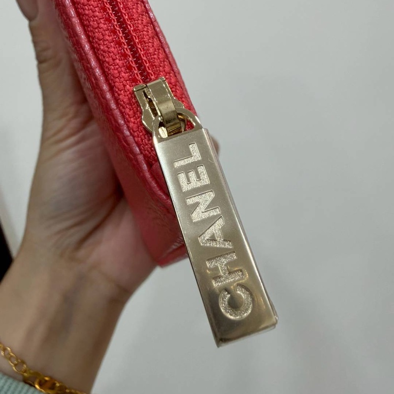 CHANEL 香奈兒 珊瑚紅 扁長夾 卡包 皮夾 皮夾 長夾 零錢包 錢包 信用卡卡夾-8
