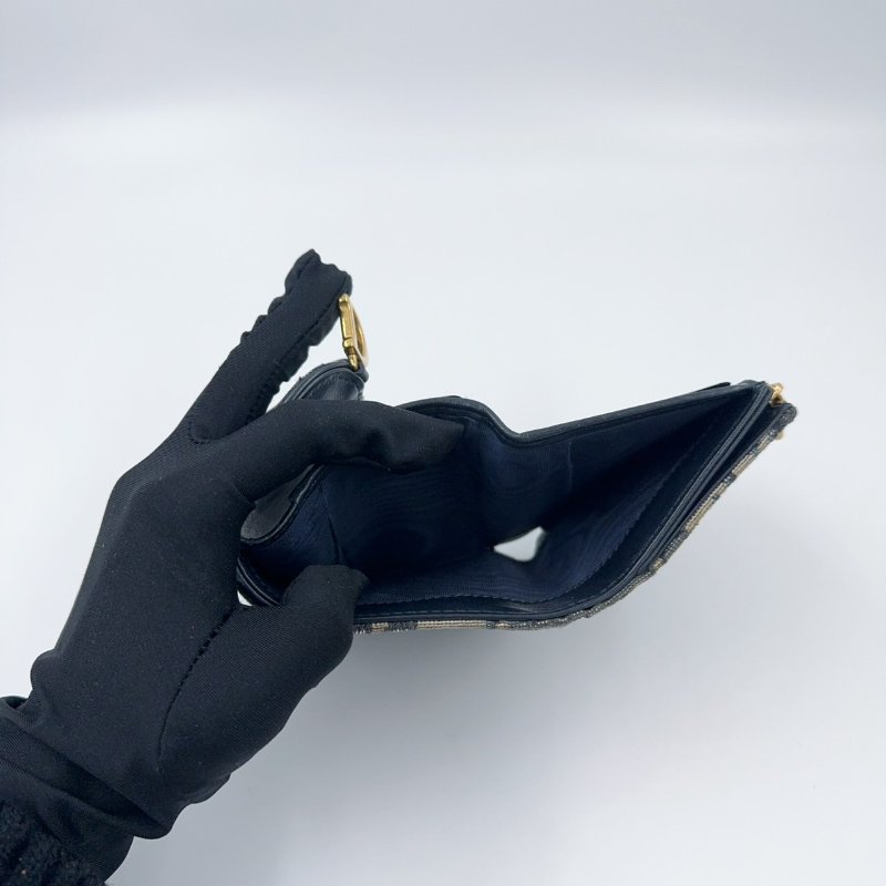 Dior藍緹花Saddle金釦三折短夾-8