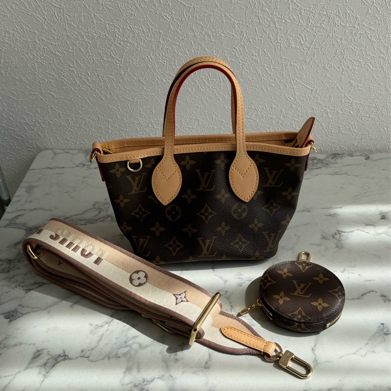 LV 花紋never full bb  奶茶色背帶❤️‍🔥-0