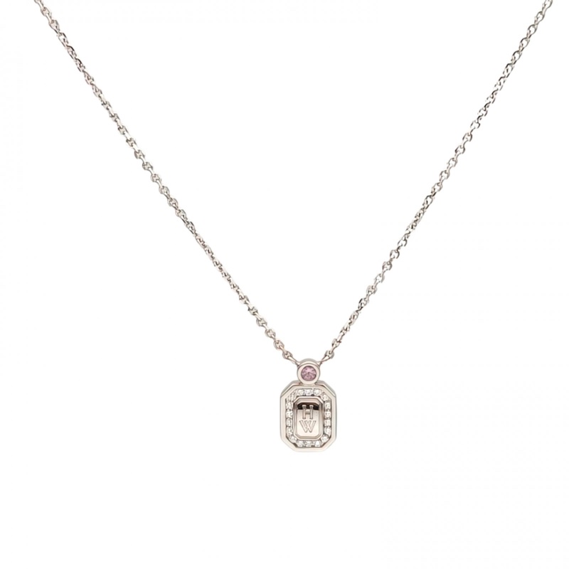 HARRY WINSTON 18K白金鑽石白金logo款香水瓶滿鑽項鏈Mini-0
