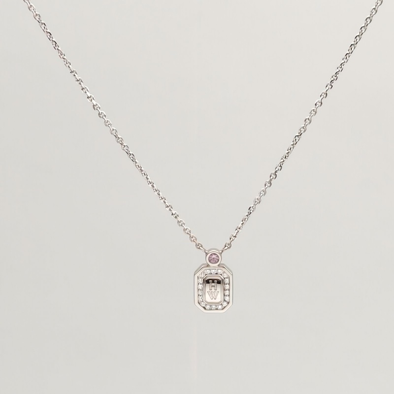 HARRY WINSTON 18K白金鑽石白金logo款香水瓶滿鑽項鏈Mini-1