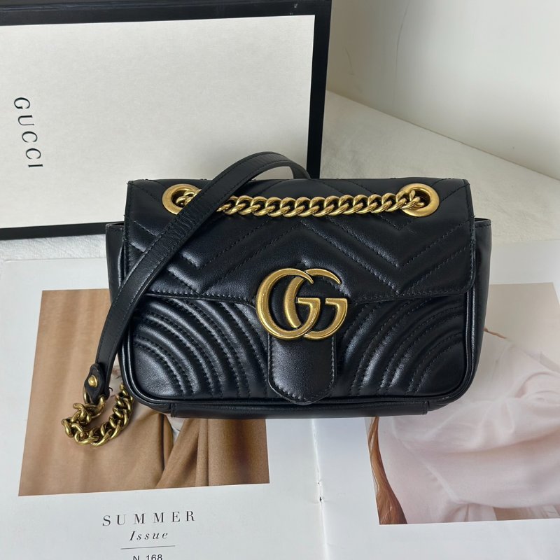 GUCCI Marmont Matelasse斜背包 - 22迷你黑金-0