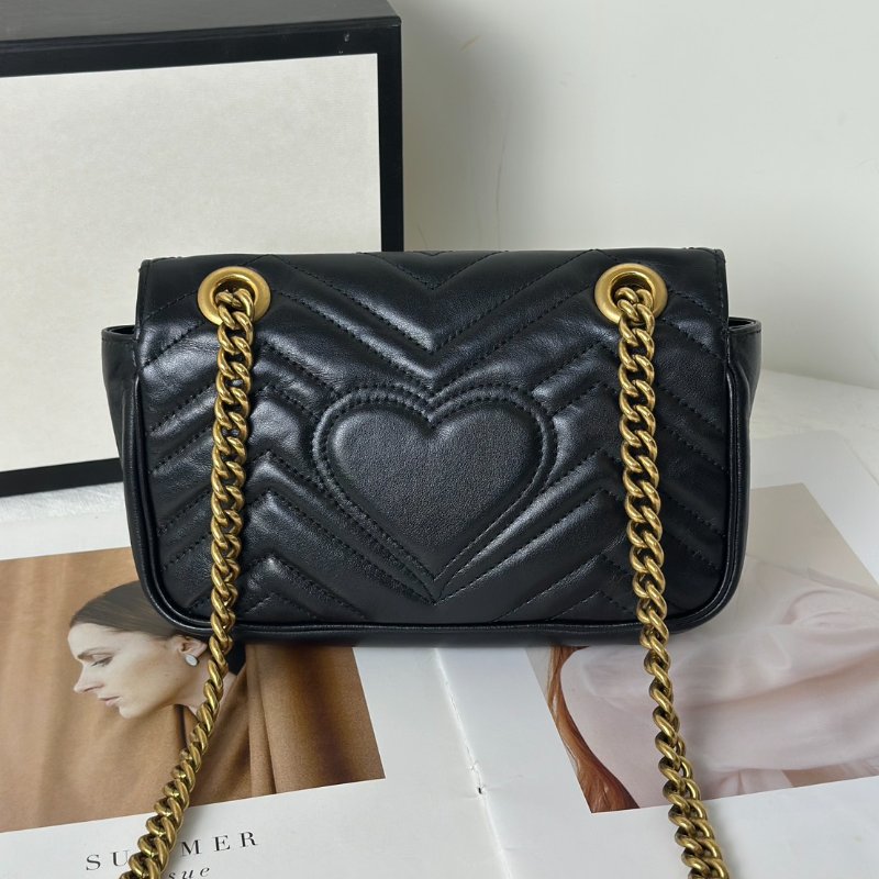 GUCCI Marmont Matelasse斜背包 - 22迷你黑金-2