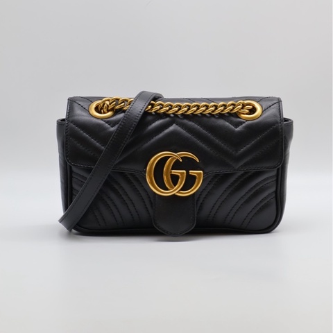 GUCCI Marmont Matelasse斜背包 - 22迷你黑金