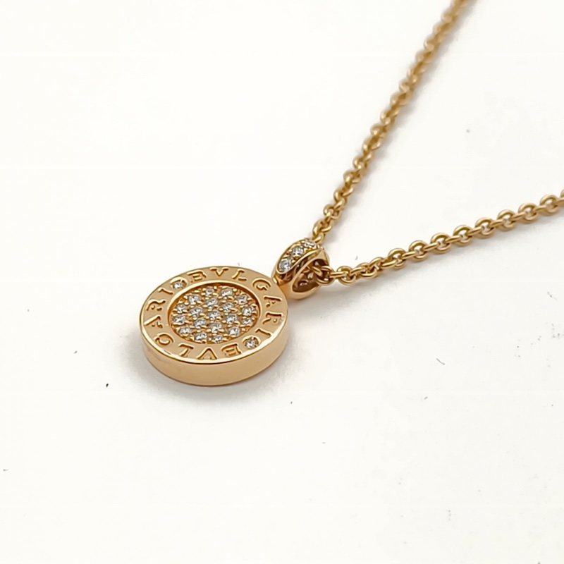 BVLGARI 18K玫瑰金鑽石寶格麗綠翡翠滿鑽雙面項鏈-2