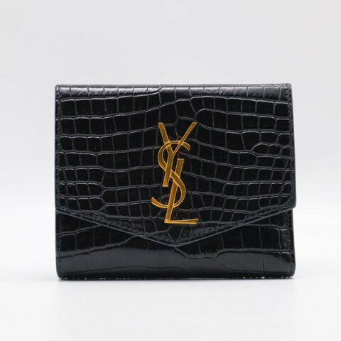 YSL 鱷魚壓紋雙折短夾