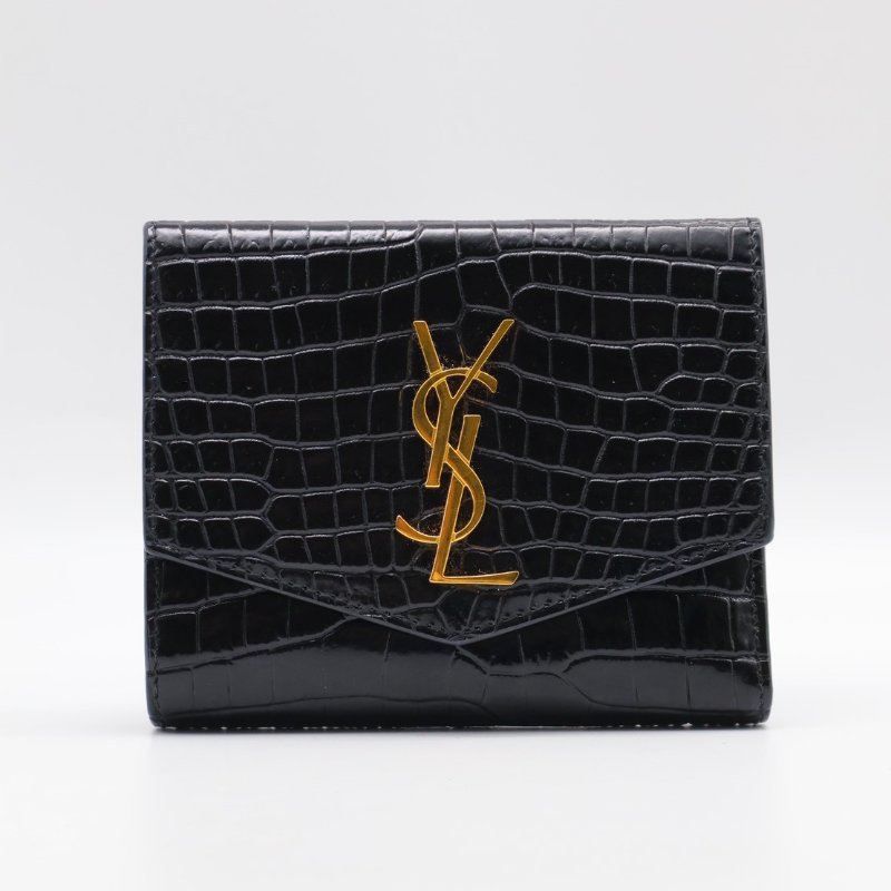 YSL 鱷魚壓紋雙折短夾-0