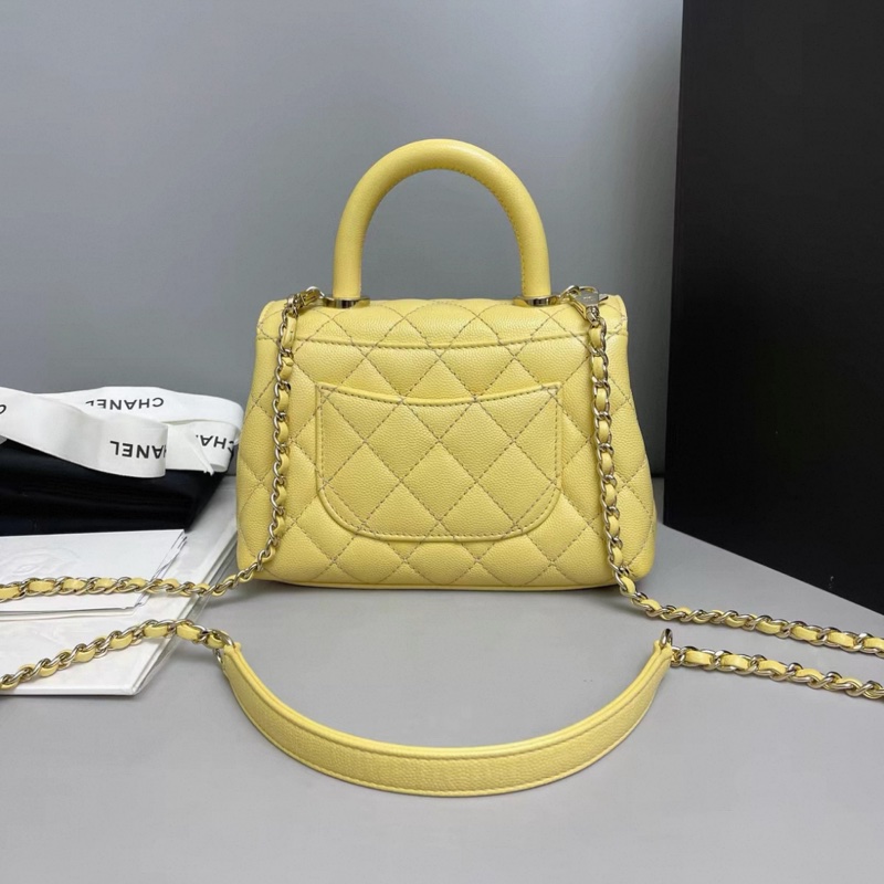 Chanel香奈兒Coco handle迷你淺黃色荔枝紋芯片-1