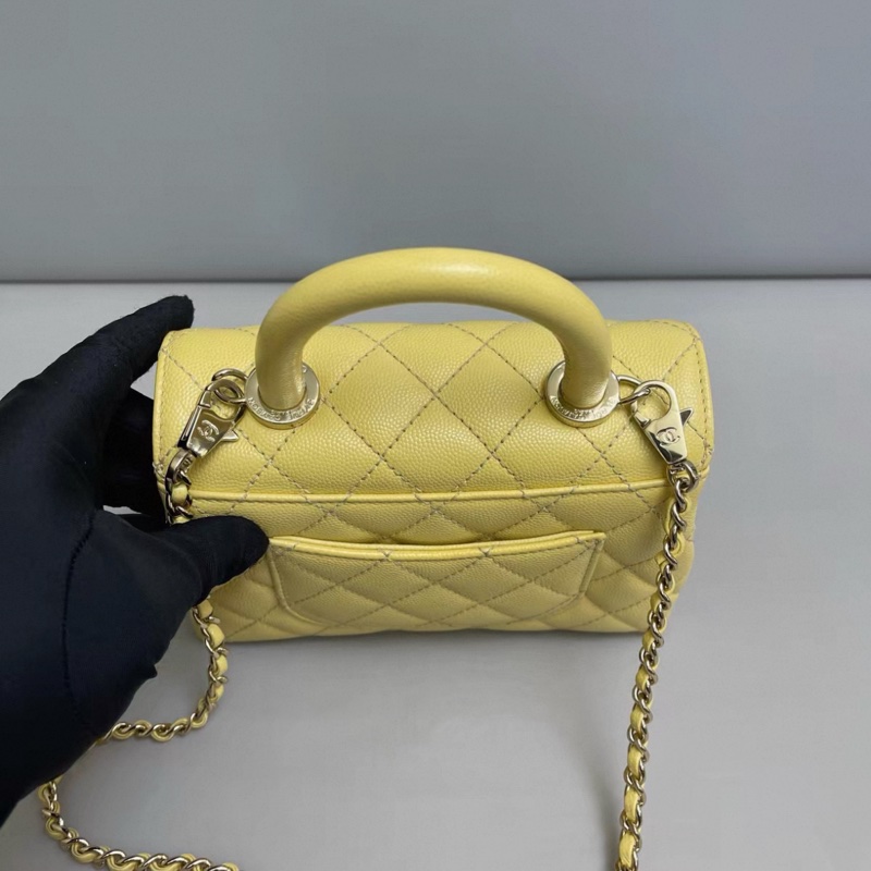 Chanel香奈兒Coco handle迷你淺黃色荔枝紋芯片-4
