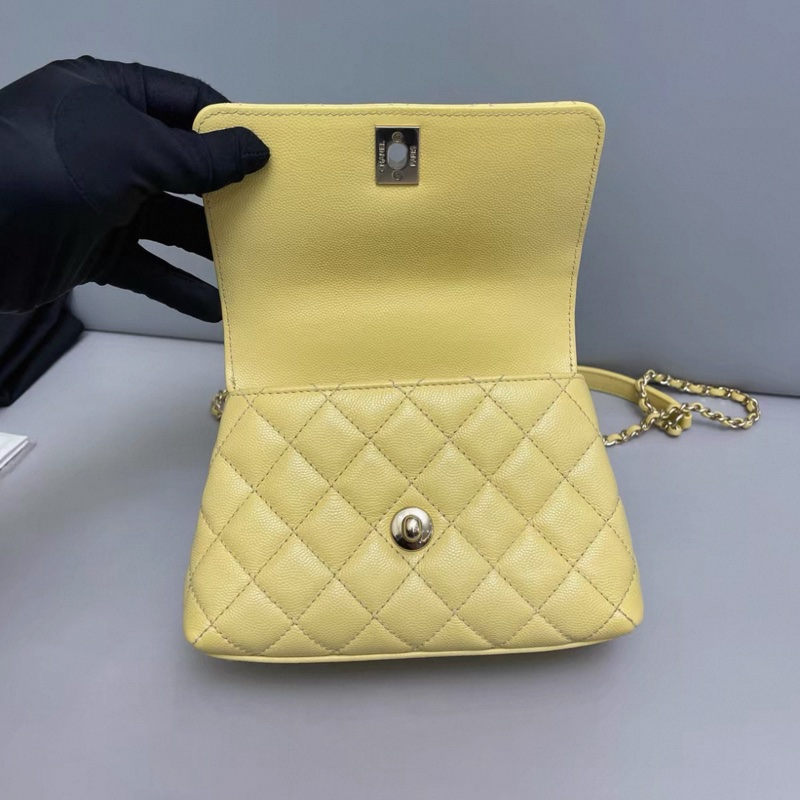 Chanel香奈兒Coco handle迷你淺黃色荔枝紋芯片-6