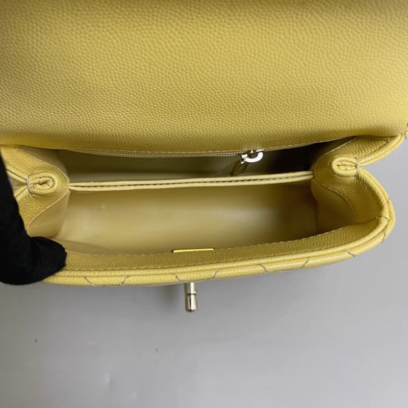 Chanel香奈兒Coco handle迷你淺黃色荔枝紋芯片-7