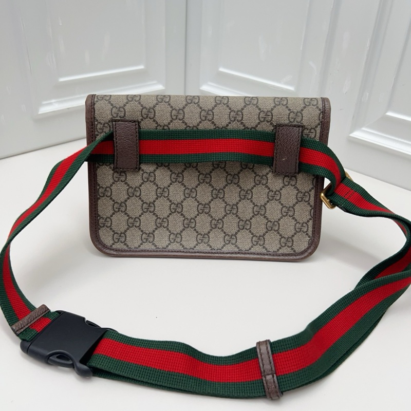 Gucci古馳老花男女通用帆布單面虎頭腰包胸包-1