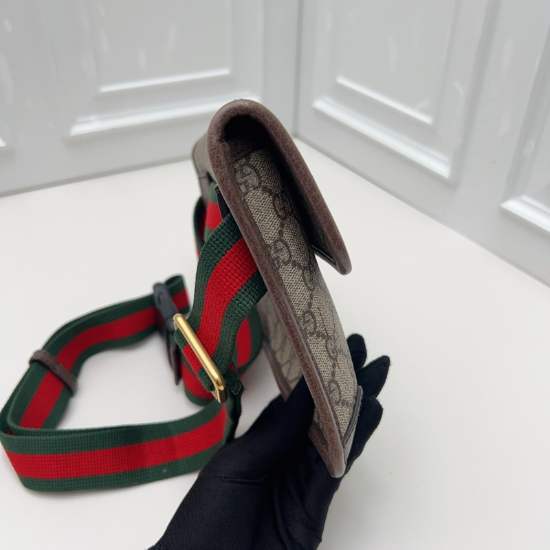 Gucci古馳老花男女通用帆布單面虎頭腰包胸包-2