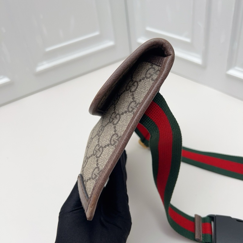 Gucci古馳老花男女通用帆布單面虎頭腰包胸包-3