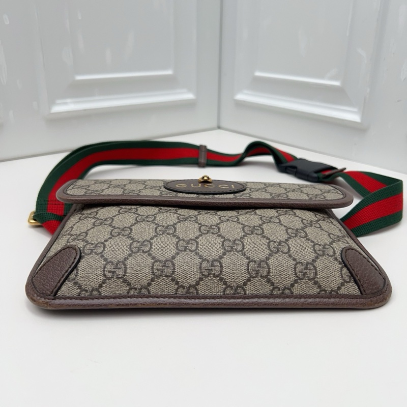 Gucci古馳老花男女通用帆布單面虎頭腰包胸包-4