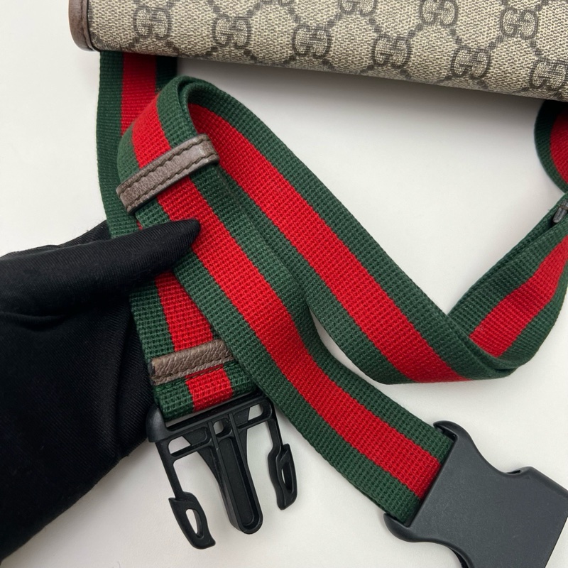 Gucci古馳老花男女通用帆布單面虎頭腰包胸包-6