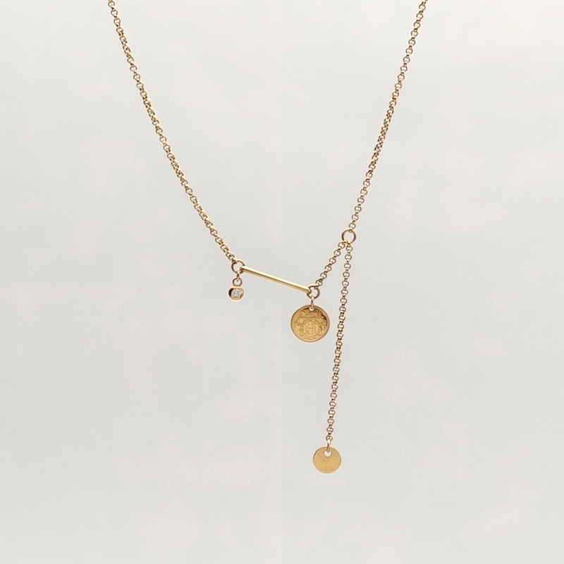 HERMES 18K玫瑰金鑽石藏書章項鏈//-1