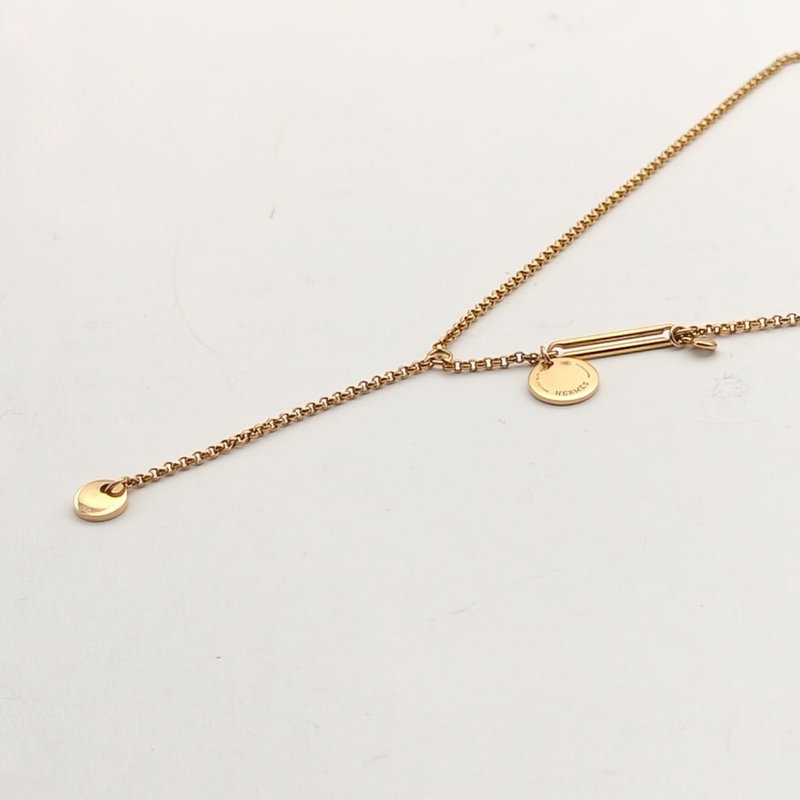 HERMES 18K玫瑰金鑽石藏書章項鏈//-3