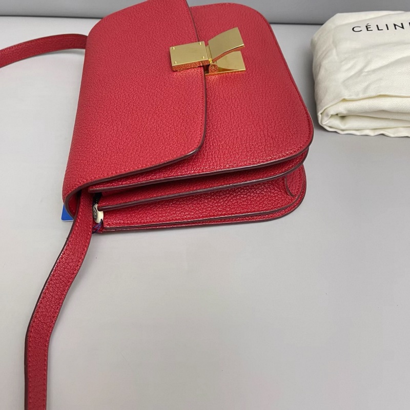 Celine賽琳Classic Box中號紅金荔枝紋豆腐包-3