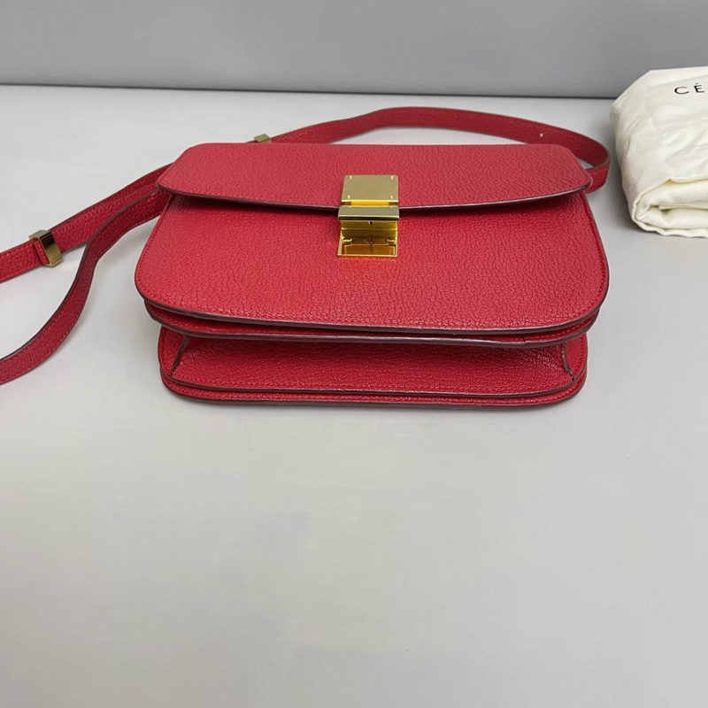 Celine賽琳Classic Box中號紅金荔枝紋豆腐包-4