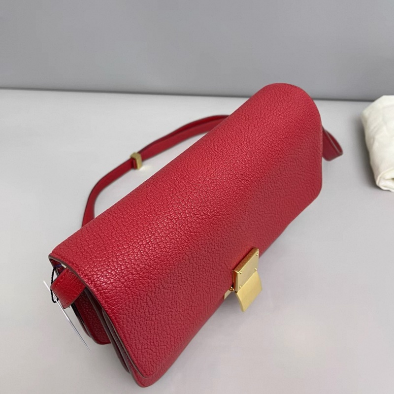 Celine賽琳Classic Box中號紅金荔枝紋豆腐包-5