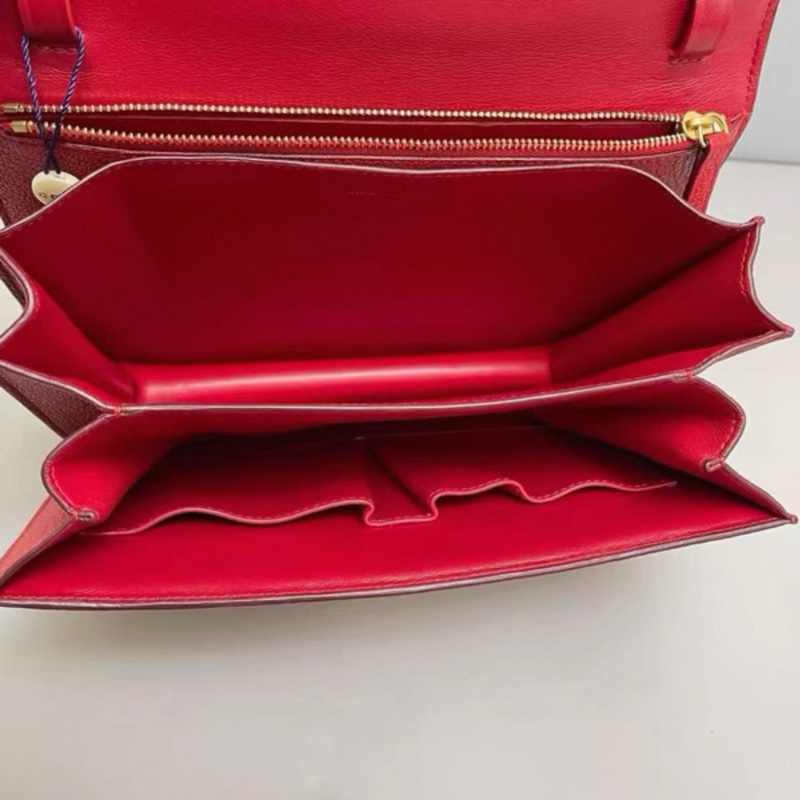 Celine賽琳Classic Box中號紅金荔枝紋豆腐包-7