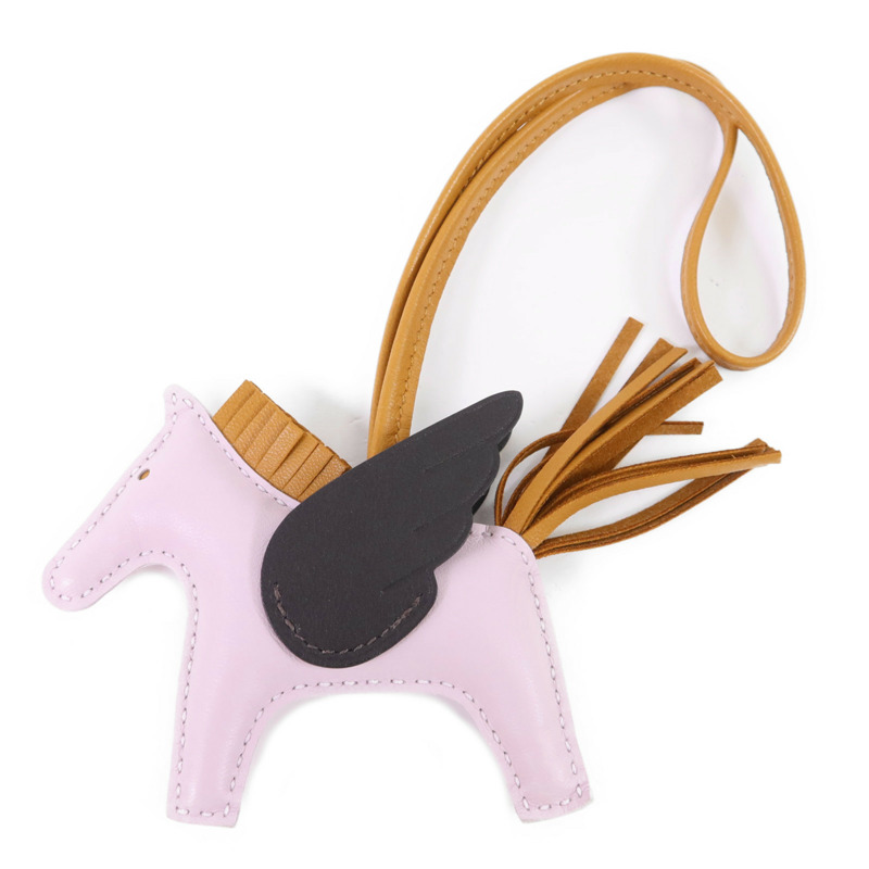 HERMES Milo/Swift皮革Rodeo Pegase PM掛飾Sesame/Ebene/Mauve Pale-0