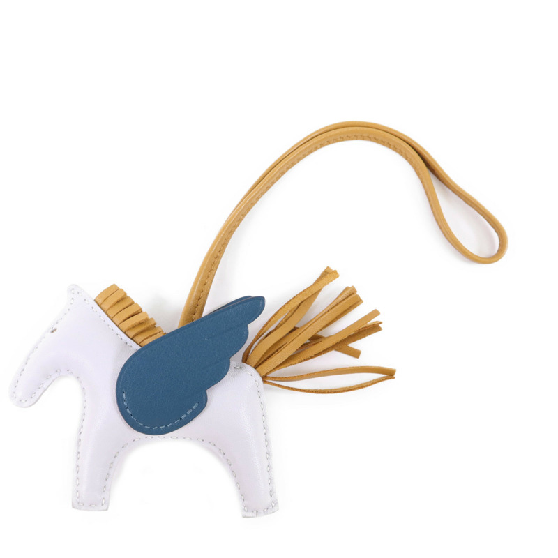 HERMES Milo/Swift皮革Rodeo Pegase PM掛飾Brume/Sesame/Vert Bosphore-0