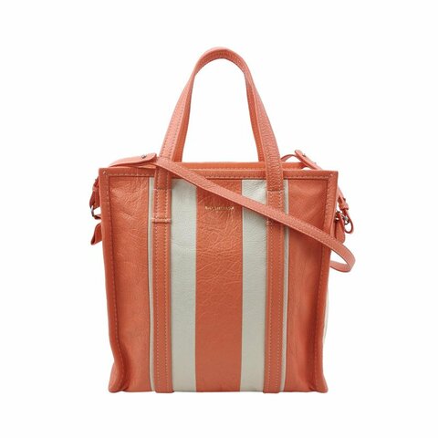 Balenciaga Bazar油蠟皮拼色條紋logo小微標斜挎包單肩包
