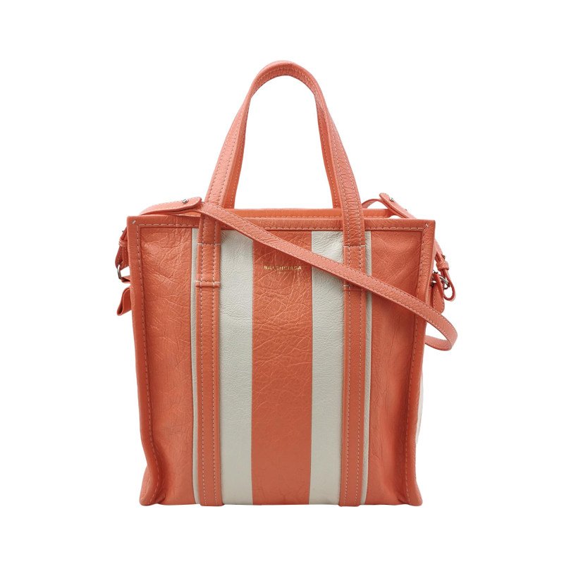 Balenciaga Bazar油蠟皮拼色條紋logo小微標斜挎包單肩包-0