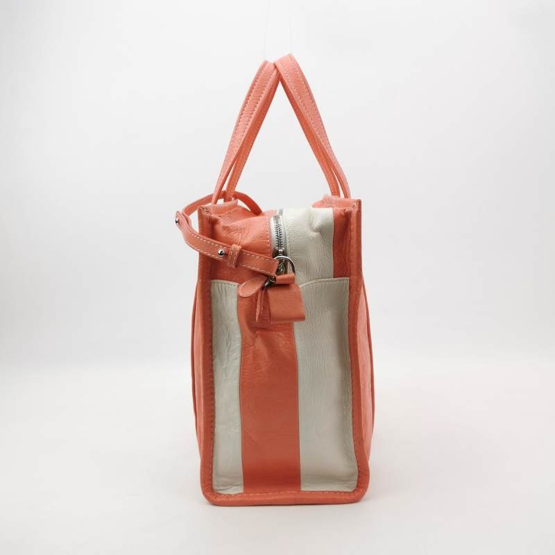 Balenciaga Bazar油蠟皮拼色條紋logo小微標斜挎包單肩包-2