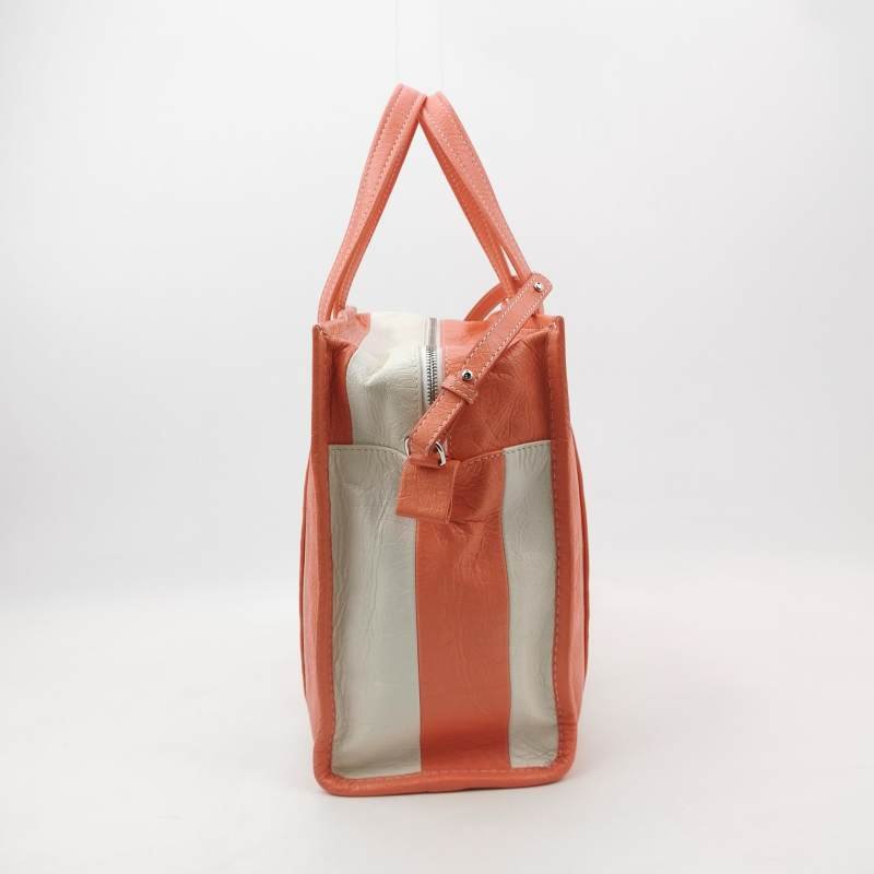 Balenciaga Bazar油蠟皮拼色條紋logo小微標斜挎包單肩包-3