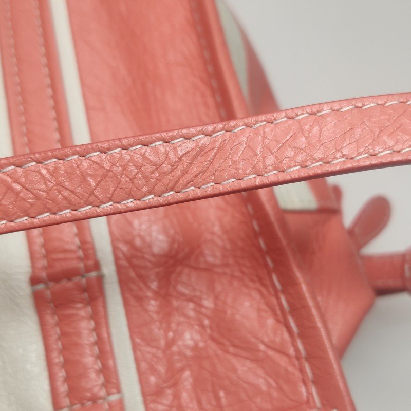 Balenciaga Bazar油蠟皮拼色條紋logo小微標斜挎包單肩包-20