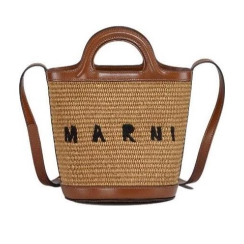 Marni 女士 Tropicalia 織物拼牛皮籃子單肩包均碼碼常規、18cm*17cm*18cm