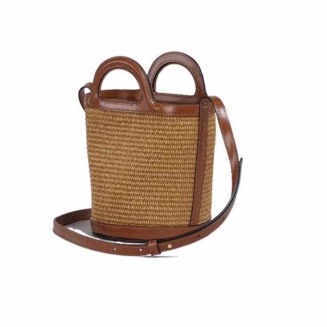 Marni 女士 Tropicalia 織物拼牛皮籃子單肩包均碼碼常規、18cm*17cm*18cm-1