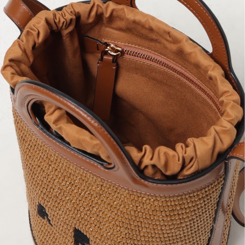 Marni 女士 Tropicalia 織物拼牛皮籃子單肩包均碼碼常規、18cm*17cm*18cm-3