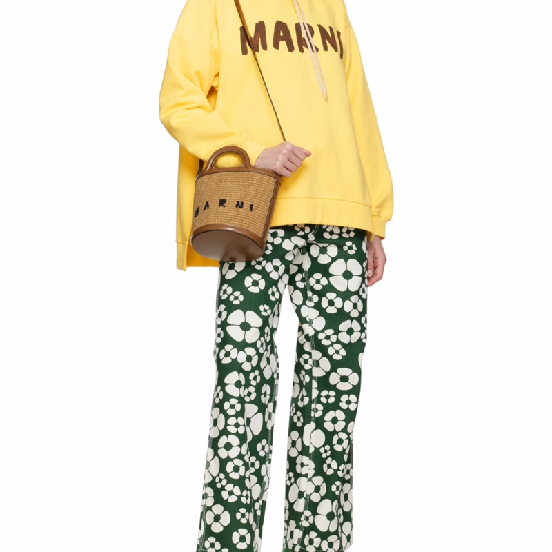 Marni 女士 Tropicalia 織物拼牛皮籃子單肩包均碼碼常規、18cm*17cm*18cm-4