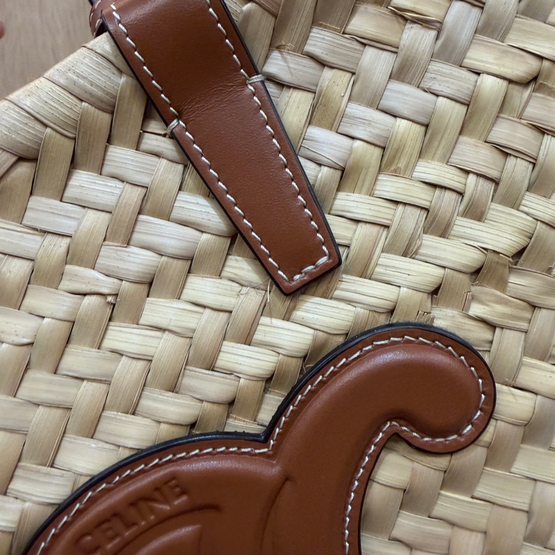 Celine 拉菲草編織棕牛皮手提肩背草編包194002CGG-14