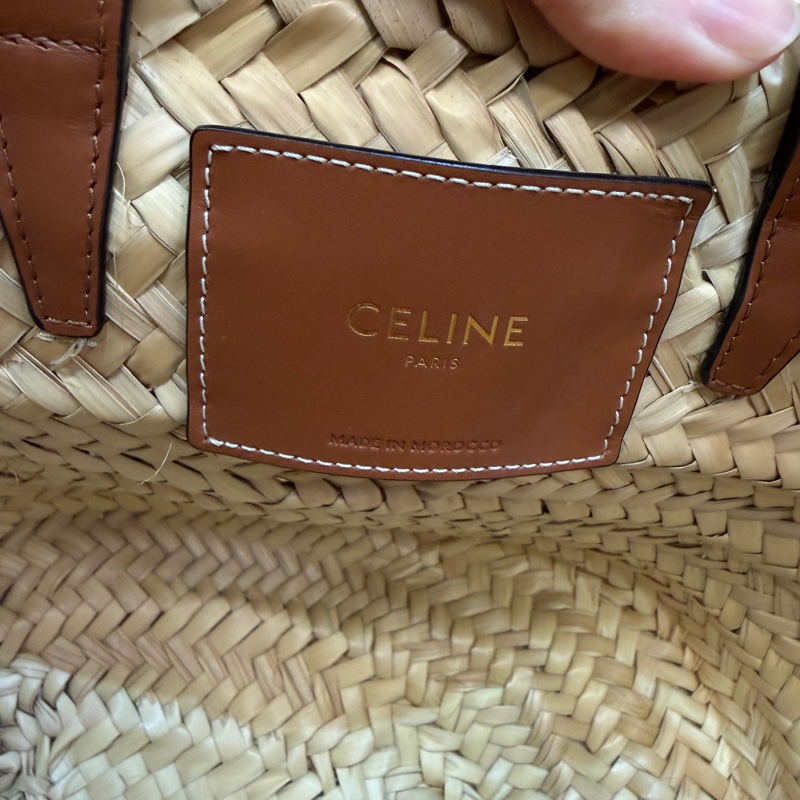 Celine 拉菲草編織棕牛皮手提肩背草編包194002CGG-17