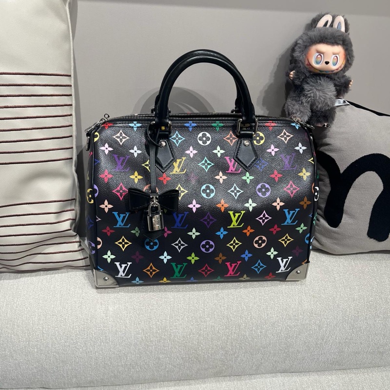 LV x TM Speedy Soft 30 M13257 村上隆黑彩花限量-0
