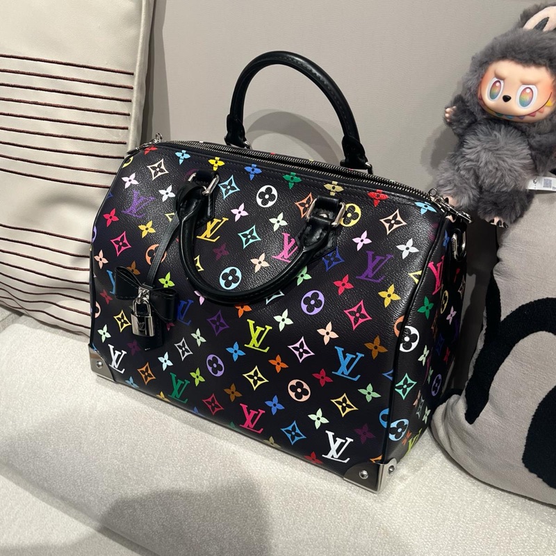 LV x TM Speedy Soft 30 M13257 村上隆黑彩花限量-1