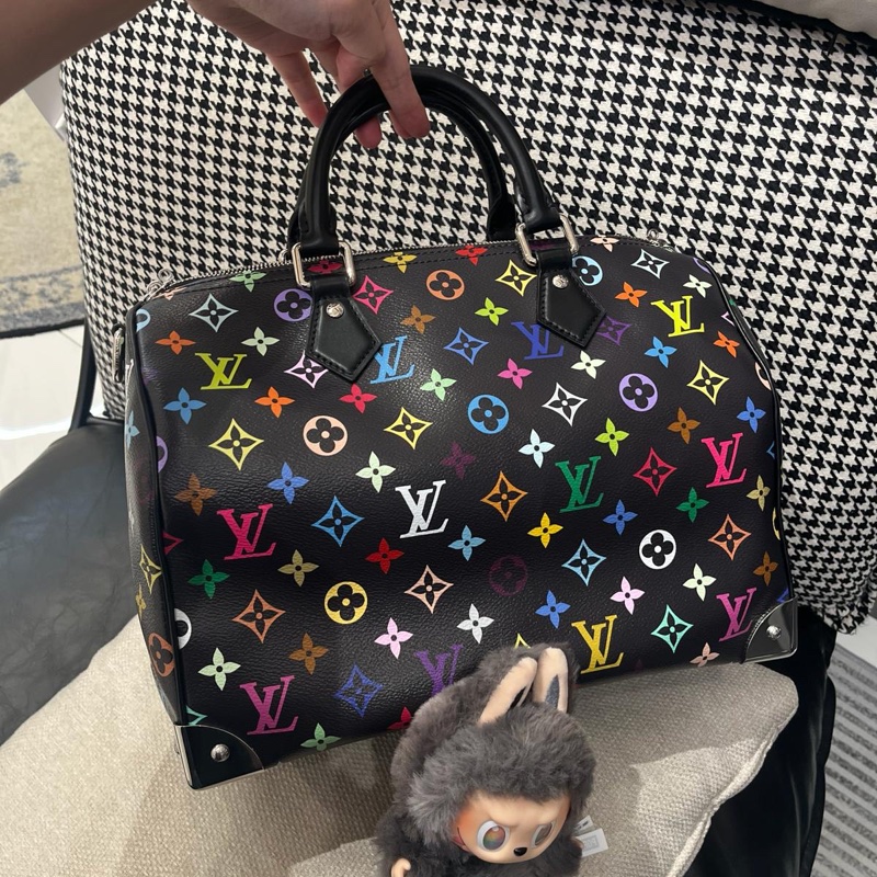 LV x TM Speedy Soft 30 M13257 村上隆黑彩花限量-6