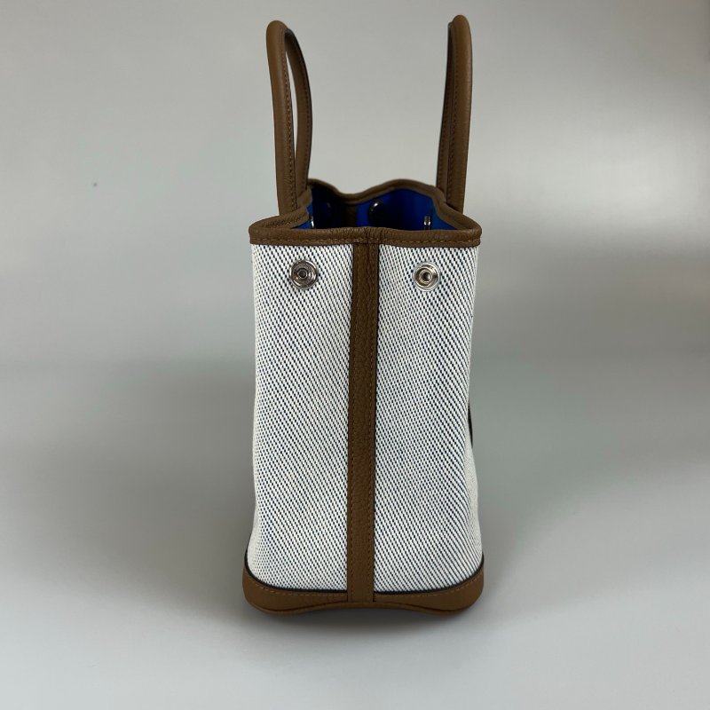 HERMES Z刻 咖拚藍帆布拚色GP30手提包-5