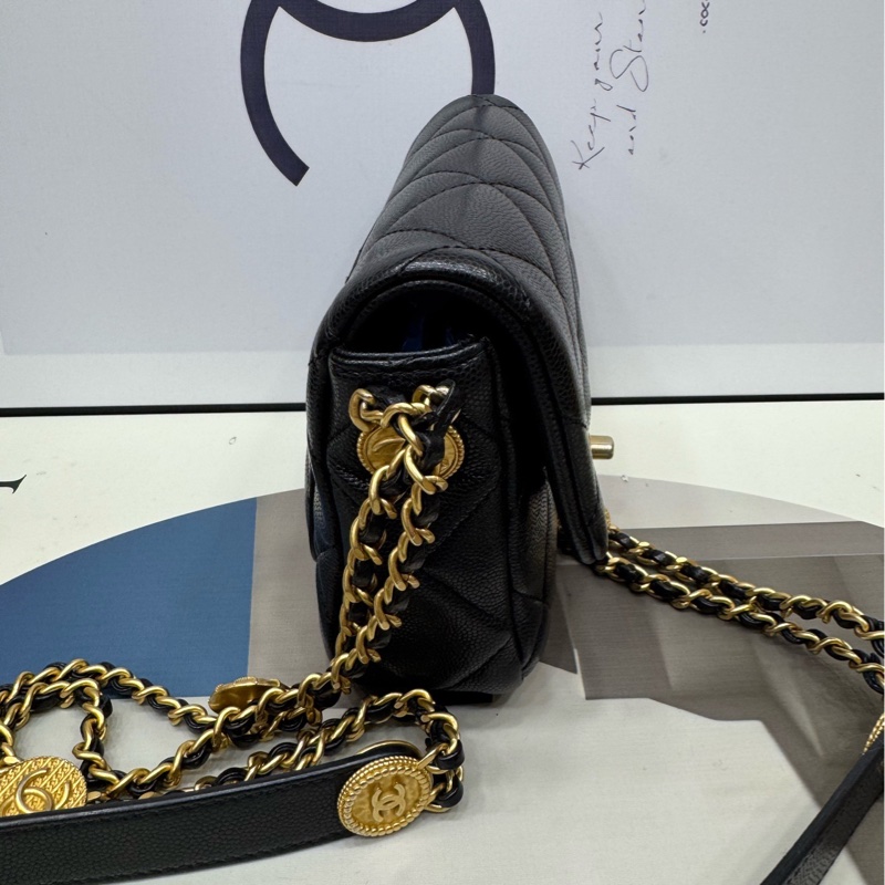 Chanel 牛皮荔枝纹 金币链条方胖子-2