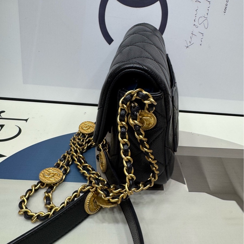 Chanel 牛皮荔枝纹 金币链条方胖子-4
